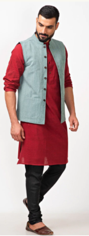 Ethnic jacket, kurta, and denim