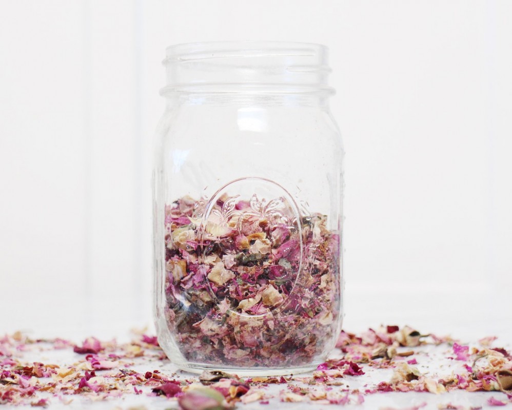 rose petals and coconut oil